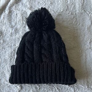 Black Cable Knit Pom-Pom Beanie